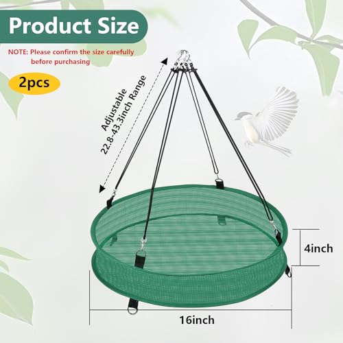 Lettry 2Pcs Bird Seed Catcher Tray with 8pcs Plastic Stakes for Hanging Bird Feeder Platform, Birdseed Hoop for Outdoor Garden Hanging Tray (Green, 16inch) - size: 16inch