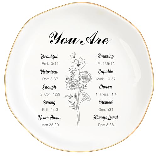 God Says You Are - Christian Bible Verse Jewelry Dish Trinket Tray - Unique Ceramic Ring Jewelry Tray for Women (You Are Enough) - style: You Are Enough
