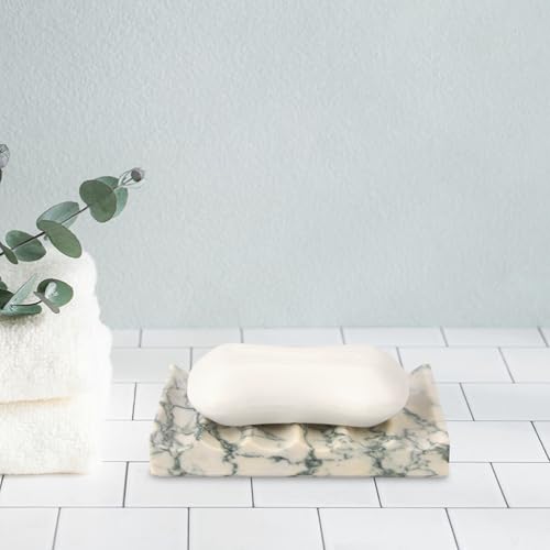 Luxury Marble Soap Dish Tray,Rectangle Stone Marble Soap Tray,Self Draining Soap Holder for Bathroom, Kitchen (Green Texture) - color: Green Texture