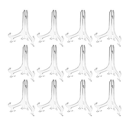 Super Z Outlet Clear Plastic Easels or Stand/Plate Holders to Display Pictures, Placecards, or Other Items at Weddings, Home Decoration, Birthdays, Tables (12 Pack) (8.5 Inch) - size: 8.5 Inch
