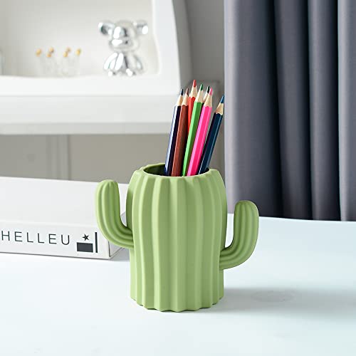 Silicone Pen Holder Cactus Cute Pencil Holder Cup Pot for Desk for Kids Office Decor Desk Organizer Makeup brush Holder Toothbrush Holder (Green) - color: Green