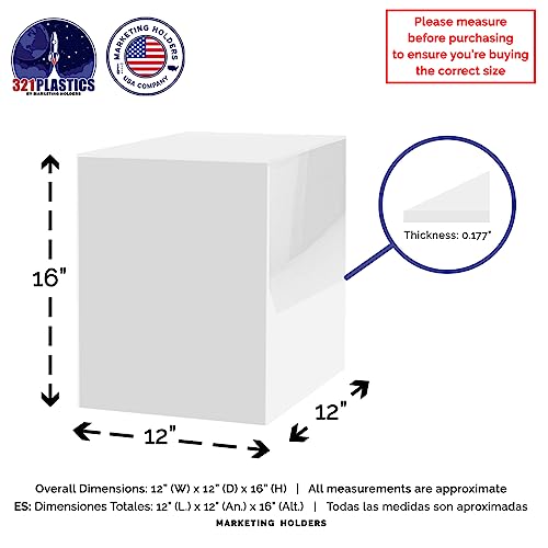 12" x 12" x 16" White Acrylic Display Box with One Open Side No Lid Versatile Tall Lucite Retail Product Riser or Merchandise Storage Bin by Marketing Holders - color: White, size: 12"w x 12"d x 16"h