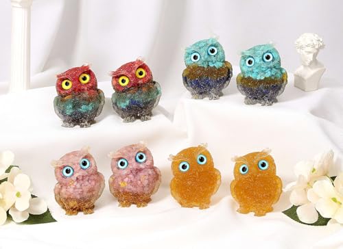 LAIDANLA 2.4" 7 Chakra Owl Figurine Natural Healing Crystal Cute Owl Animal Statue Pocket Sculpture Reiki Spiritual Energy Gemstone Home Office Room Desk Decor Gifts - color: J-7 Chakra