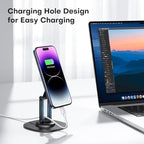 OMOTON 360°Rotating MS04 Magnetic Phone Stand for Desk, Adjustable Foldable Aluminum for MagSafe Cell Phone Stand Holder with Non-Slip Base, for iPhone 17/16/15/14 Pro Max Air, Black - color: Black