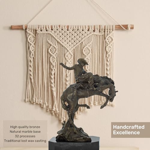 Bronze The Bronco Buster Sculpture by Frederic Remington - Classic Western Cowboy Taming Wild Horse Bronze Statue, Perfect for Art Collectors and Home Decor Labor Day Gifts (Square Base) - color: 1-square Base