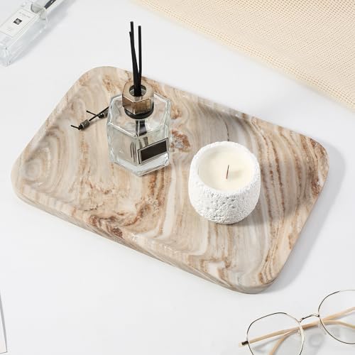 Koville Marble Tray, 12"x8" Natural Marble Vanity Tray for Countertop Bathroom Kitchen Dresser, Decorative Catchall Trays for Perfume Jewelry, Rectangular Stone Serving Tray（Palissandro） - color: Palissandro