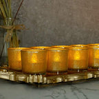 Gold Votive Candle Holders, BeMoment Glitter Glass Tealight Candle Holder for Christmas, Wedding Decor and Home Decor, Festival, Xmas, Holiday, Set of 12(2”×2”)