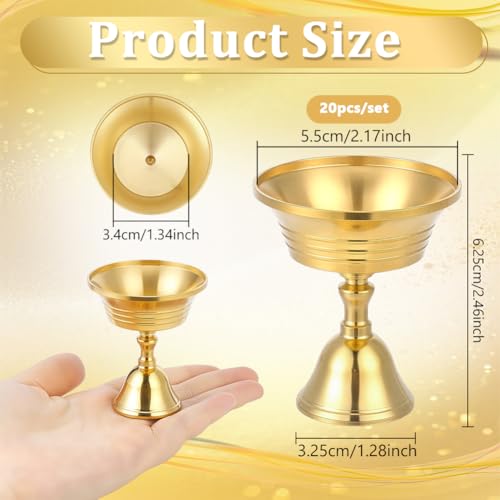 20 Pcs Brass Candle Holder, 2.46 Inch Ghee Lamp Butter Lamp Holder Copper Butter Lamp Cups Metal Golden Cup Candle Holders for Diwali Pooja Devas Diya Mother's Day Weddings Home Decor