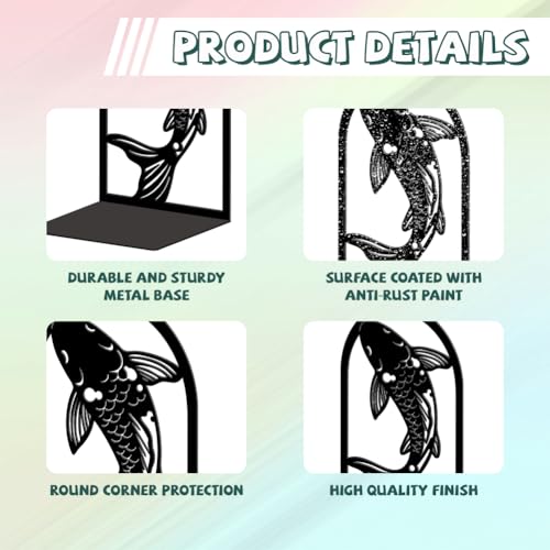 Peacoblue Metal Bookends for Shelves, Modern Decorative Heavy Duty Study Book Ends Stoppers for Office, Desk, Shelf, Room 5.3"x4.3"x7.9" Cast Iron Simple Bookends 1 Pair (Black and White Koi Fish) - style: Black and White Koi Fish