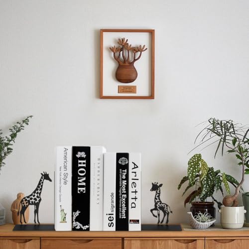 1 Pair Giraffe Bookends for Shelves,3D Foldable Giraffe Book Ends Decorative Bookends Organizer Metal Book Stands Journal Book Holder Book Stoppers for Women Girls Kids Gift Home School Library Decor
