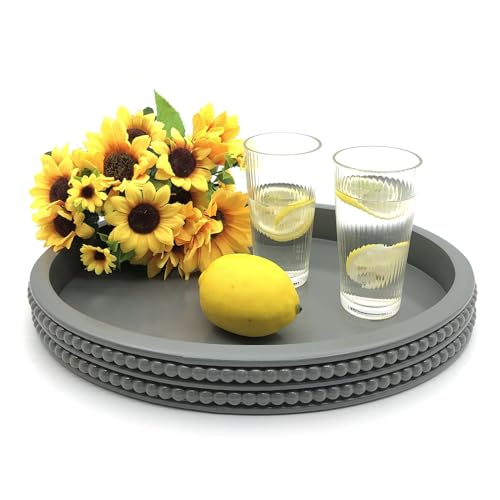 Carah & Cossh Oval Wooden Tray, Modern Decorative 16''x12'', Farmhouse Rustic Serving Tray, Table Centre, Perfect for Storage and Display (Gray) - color: Gray