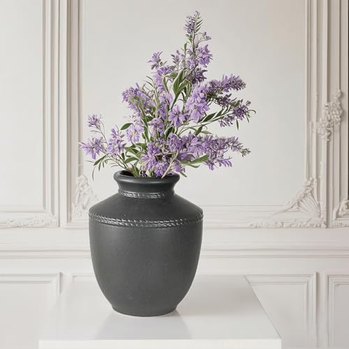 Farmhouse Ceramic Vase for Living Room Bedroom Black 7.45'' Flower Bouquet Vase for Fake Plant Home Decor Office Fireplace Centerpieces Rustic Retro Vintage Modern Gift Decoration - color: Black