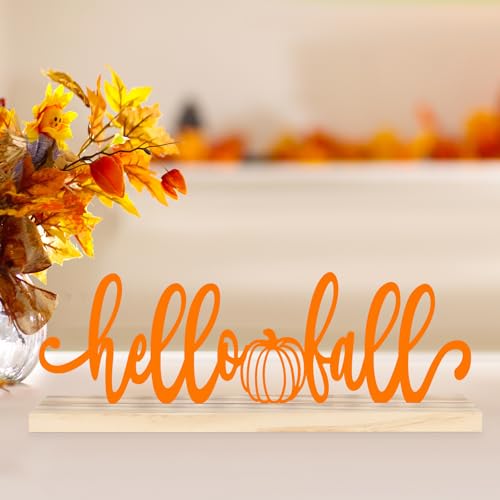 COCHIE Metal Hello Fall Sign, Orange Fall Decorations for Home, Office, Shelf, Mantel, Indoor, Autumn Decoration, Pumpkin Decor (Autumn B) - style: Autumn B