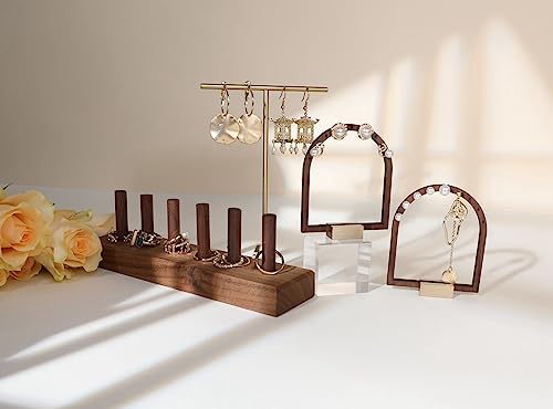 GemeShou wood ring storage jewelry organizer for woman, jewelry ring holder with 6 cones for jewelry selling, cute small ring display stand【Ring organizer-6 cones】 - color: Brown