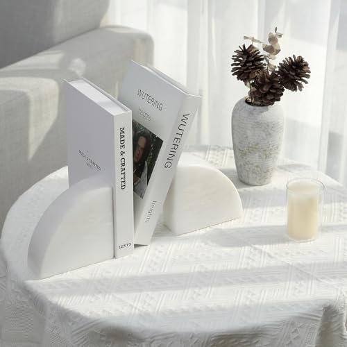 Karibiber Marble Bookend for Shelves, Non-Skid Bookends for Heavy Books, Heavy Duty Book Stopper for CDs, Luxury Book Shelf Holder, Quarter Circle Design Book Ends Decorative, Namib Fantasy, Set of 2 - color: Namib Fantasy