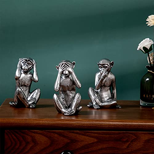 3 wise monkeys statue - hear no evil see no evil speak no evil monkeys statue for home decorations,monkeys figurines home decor accents,see no evil figurines monkey statues set of 3 silver color - color: Silver