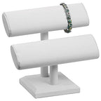 White Leather Jewelry Bracelet/Watch T-Bar Display Stand ~ 7" Tall