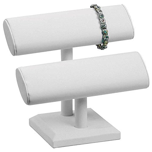 White Leather Jewelry Bracelet/Watch T-Bar Display Stand ~ 7" Tall