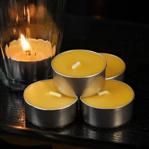16 Packs Beeswax Tealight Candles,Natural Beeswax Tea Lights Candle in Aluminum Cups,4-5 Hour Burn Time,Unscented Smokeless Candles - style: 16 packs