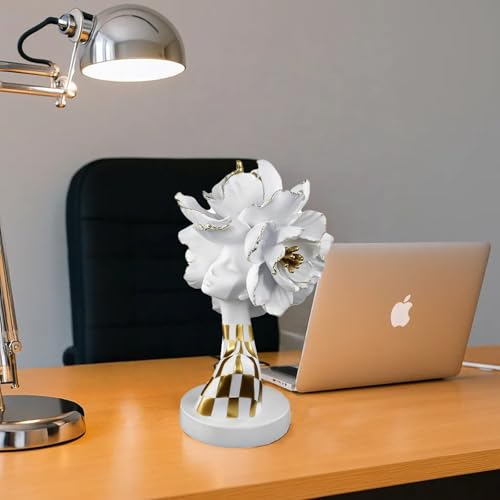 Lescafita White and Gold African Lady Sculpture – Elegant Resin Figurine with Floral Crown, Modern African Art Decor for Living Room, Cultural Gift for Women - color: 105-white