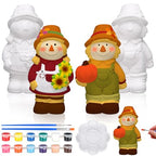 Seenelling 2 Pack Fall Thanksgiving Scarecrow Ready to Paint Your Own Statues 4'' DIY Unpainted Ceramics Figurines Kit Blank Paintable Ceramics Classroom Art and Crafts Decorations - style: Fall Thanksgiving Scarecrow