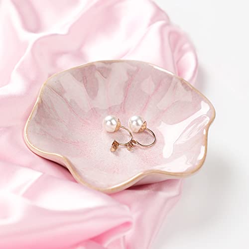 Binoster Ceramic Leaf Jewelry Dish, Pink Key Tray, Modern Jewelry Holder, Small Ring Dish, Trinket Tray, Nightstand Decor Room Decor - color: Pink, size: 4.3 inches
