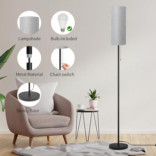 Floor Lamp for Living Room, Modern Standing Lamps with Lampshade, Minimalist Tall Lamp with Chain Switch for Living Room, LED Bulb Included (Gray Shade) - color: Gray Shade