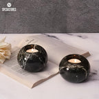 Marble Tealight Candle Holder 3.5-Inch Black Stone Votive Holder for Table Centerpieces & Earthy Aesthetic Decor, Candle Holder for Wedding Gifts for her - size: 3.5''