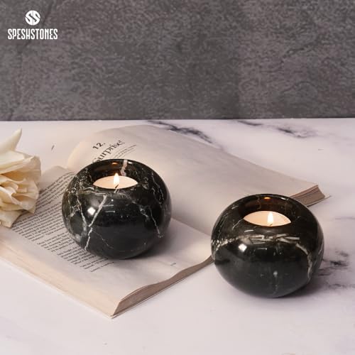 Marble Tealight Candle Holder 3.5-Inch Black Stone Votive Holder for Table Centerpieces & Earthy Aesthetic Decor, Candle Holder for Wedding Gifts for her - size: 3.5''