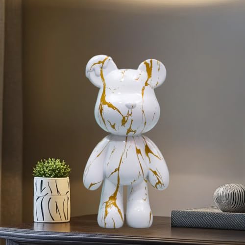 Bear Statue Resin Graffiti Animal Sculpture for Home, Office Decor, Abstract Design for Birthday, Anniversary and Gift Present (Gold Stripe) - color: Gold Stripe