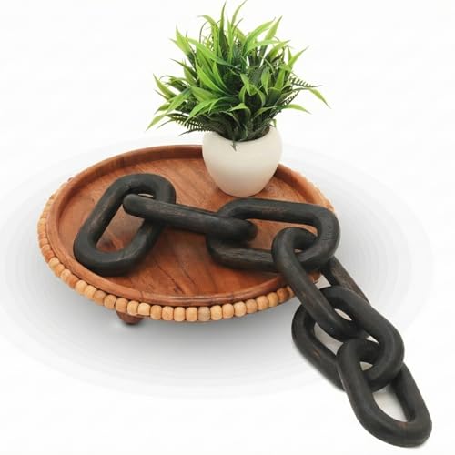 Boho Wooden Link Decor for Coffee Object for Coffee Table & Shelf Knot Sculpture, Farmhouse Rustic Shelf Natural Wood Chain Links for Living Room, Entryway, Console,Office Home Accent (Black Stain) - color: Black Stain