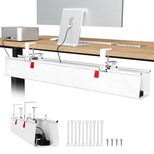 Univivi No Drill Under Desk Cable Management Tray, 36" Cord Organizer for Table, Clamp/Screw Mount Desk Cable Management, Premium Fabric Cable Management Tray for Office, Home - color: White, size: 36"L x 5.5"W