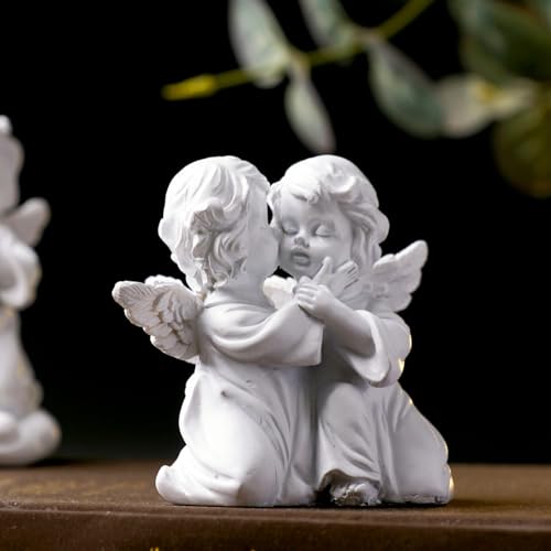 OwMell Little Angel Statue Figurine, Resin Cherub Statue Sleeping Angle Sculpture, Remembrance Healing Sympathy Gift for Memorial, Shelf Home Living Room Desktop Office Decoration - Hugging Angels - color: Hugging Angels