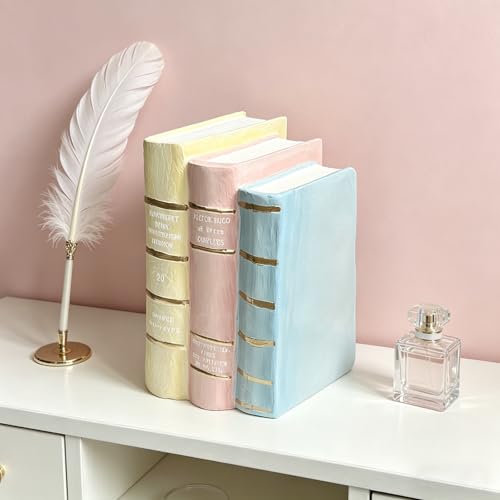 Decorative Books Shelf Home Decor - Resin Fake Books for Decoration Coffee Table Books for Living Room Aesthetic Bedroom Bookshelf Office Desk Bookends Modern Farmhouse 5.5 x 4.5 x 7.5 Inch DiliComing - color: Yellow-pink-blue