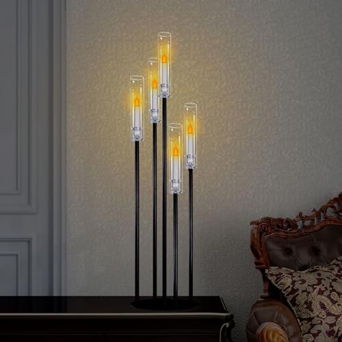 Black Taper Candle Holders for LED Candles Metal 5 Arms Candelabra Candlestick Holders for Wedding Engagement Party Decoration Tabletop Centerpieces (1, L) - size: Large