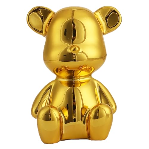 Small Bear Figurines Animal Sculpture Home Décor for Living Room Bedroom Office Statues Desktop Cabinets Tabletop Decor for Women Mom Birthday Gift(Gold) - color: Gold