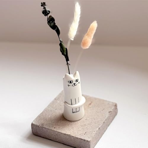 MOUGIGI Set of 5 Cat Flower Vase Bud Ceramic Small Cute Mini Handmade Decor - Unique Modern Tiny Wedding Party Birthday Gift - Bulk Trendy Pretty Little Vases - color: 5 Pcs Cat Vase