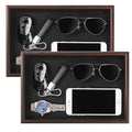 Wooden Valet Tray with Leather Base - Nightstand Catchall Organizer for Cologne, Perfume, Keys, Wallet, Phone, Watch, Jewelry & Sunglasses (2Pcs Black) - color: 2Pcs Black