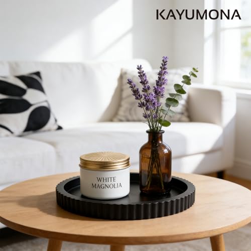 Modern Decorative Tray for Coffee Table, 11" Wooden Black Round Small Decor Tray for Candle, Perfume, Vanity, Kitchen Island Counter & Table Centerpiece - color: Black