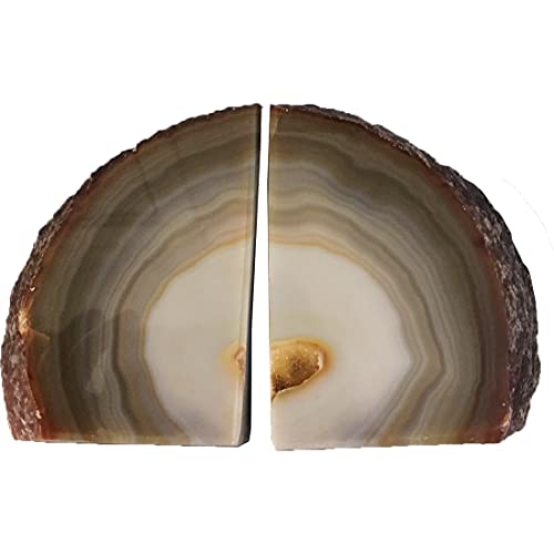 AMOYSTONE Agate Bookends for Shelf Decorative Geode Book Ends for Heavy Books Crystal Bookends for Shelves Nature Brown Small(1 Pair, 2-3 LBS) - color: Nature, size: 2-3LBS