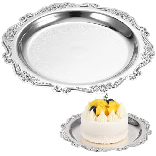 Cabilock Silver Iron Serving Tray, 7.87In Elegant Snack Serving Platter for Party Food Desserts and Jewelry Display, Multifunctional Decorative Tray for Entertaining