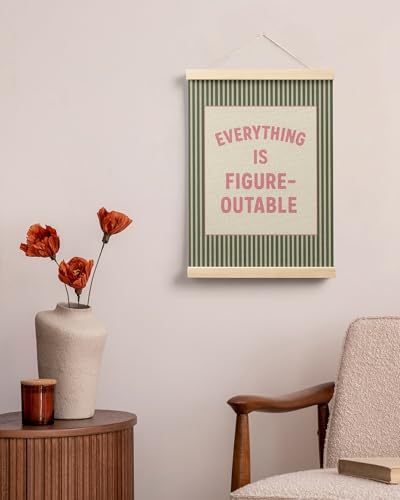 FGFK Everything Is Figureoutable Positive Affirmations Wall Art Poster Hanger Frame, Retro Pink and Green Inspirational Canvas Prints Framed Wall Decor for Office Classroom Home Bedroom, 12x16 Inch - color: Retro Pink and Green