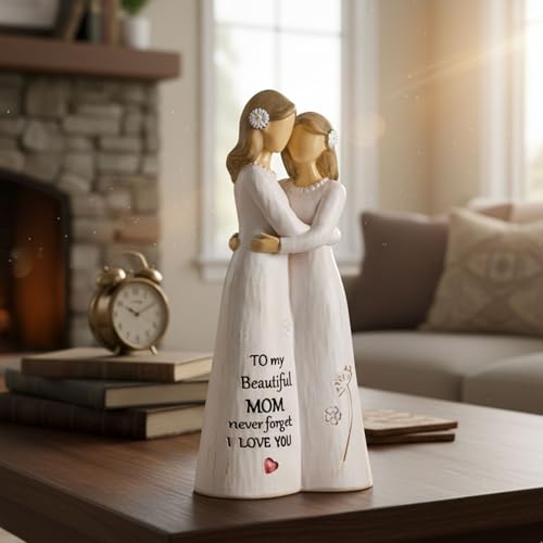 NAN ZAI NAN FANG Gifts for Mom from Daughter Mother Daughter Figurine 5.5" Resin Hand-Painted Sculpture Mothers Day Birthday Thanksgiving for Moms Home Decor Figurines - style: Mother and Daughter Wearing Flower