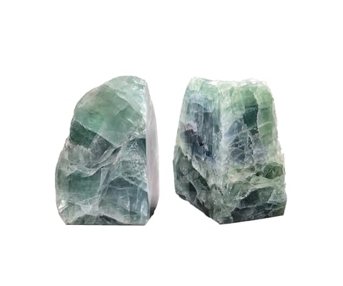 AMOYSTONE Green Fluorite Bookends - Non-Slip Book Organizer for Small Books, Study & Kitchen (3-4 lbs) - color: Mint Green, size: 3-4 Pounds