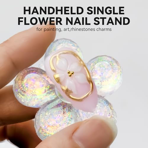 Nail Stand for Press On Fake Nails Painting Display Practice, Powerful Magnetic Nail Holder for Design, Flower Nail Stand with 200 PCS Double-Sided Tapes, Nail Tools for Home Salon - color: White Flower, size: Medium