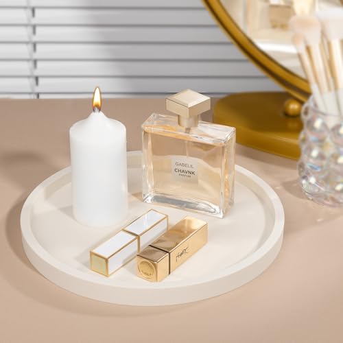 Silicone Bathroom Tray Round Vanity Tray Decorative Soap Holder Kitchen Countertop Organizer Coffee Table Decor for Candle, Perfume, Plant, 9 Inch, Beige - color: Beige, size: 9"