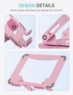 SOUNDANCE 360 Rotating Laptop Stand, Ergonomic Computer Riser for Desk, Adjustable Height Multi-Angle Metal Holder, Foldable Portable Notebook Elevating Base for Office & Home, Pink - color: Pink