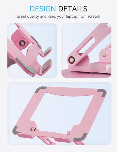 SOUNDANCE 360 Rotating Laptop Stand, Ergonomic Computer Riser for Desk, Adjustable Height Multi-Angle Metal Holder, Foldable Portable Notebook Elevating Base for Office & Home, Pink - color: Pink