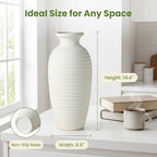 Ceramic Farmhouse Vase, 14.4 Inch Large Handmade Rustic Flower Vase, Waterproof Tall Vase for Pampas Grass & Home Decor, Ideal for Living Room, Shelf, Wedding & Housewarming Gift in Off-White