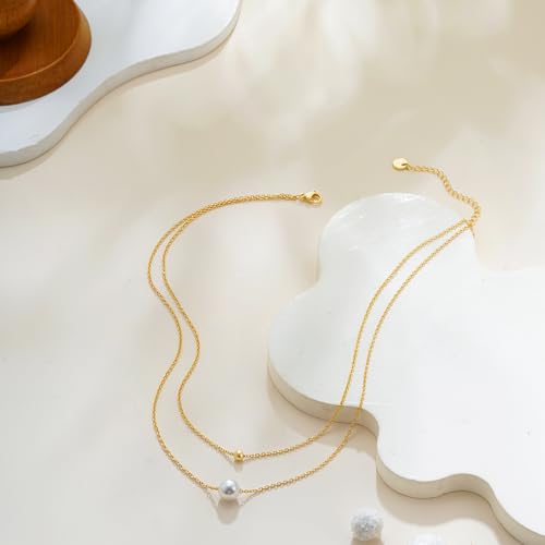 Mothers Day Gifts - 14K Gold Plated Pearl Necklaces for Women Trendy Dainty Necklace Simple Layered Gold Pearl Necklace for Women Mothers Day Wedding Birthday Gifts - color: 4-Layered Pearl